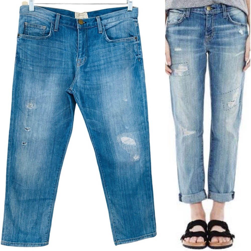 Current/Elliott Boyfriend Distressed Light Wash Made in‎ USA Denim Jeans Size 28
